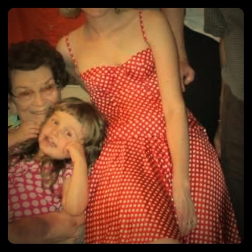 Red silk polka dot dress